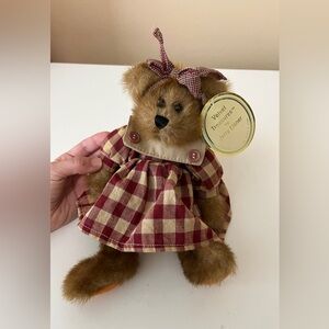 JERRY ELSNER 10” Teddy Bear Vintage. Style #925 Check Dress w/ Matching Hair Bow